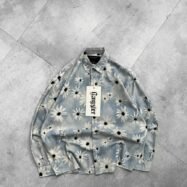 Washed Drop-Shoulder Shirt with All-Over Flower Print – Blue - 1