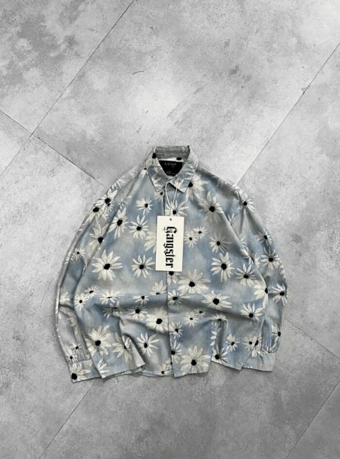 Washed Drop-Shoulder Shirt with All-Over Flower Print – Blue - 1 Washed Drop-Shoulder Shirt with All-Over Flower Print – Blue - 1