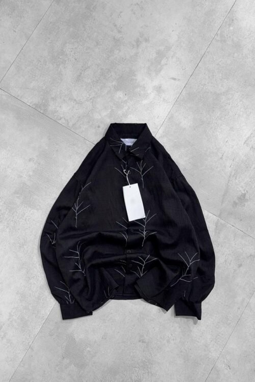 Bare Branch Embroidery Dropshoulder Shirt – Black