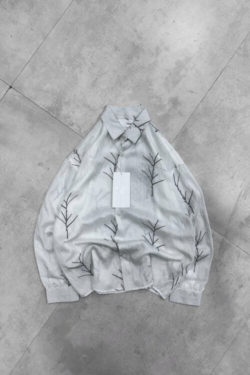 Bare Branch Embroidery Dropshoulder Shirt – White