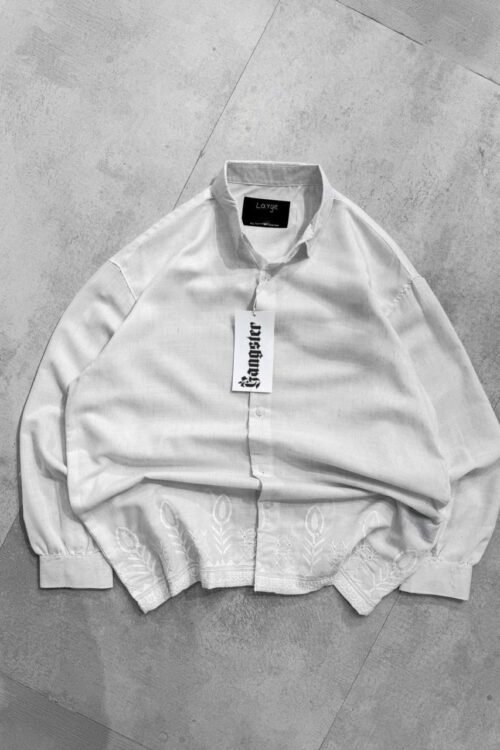 Ivory Heritage Hem Embroidery Dropshoulder Shirt