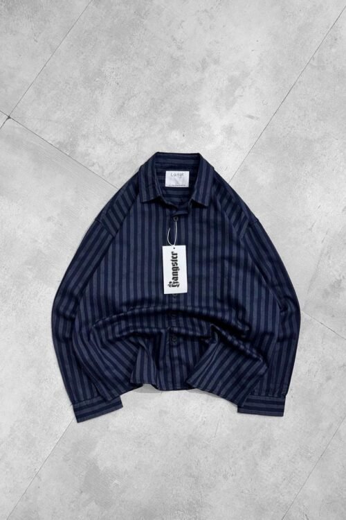 Bitter Sweet Back Text Striped Shirt – Navy