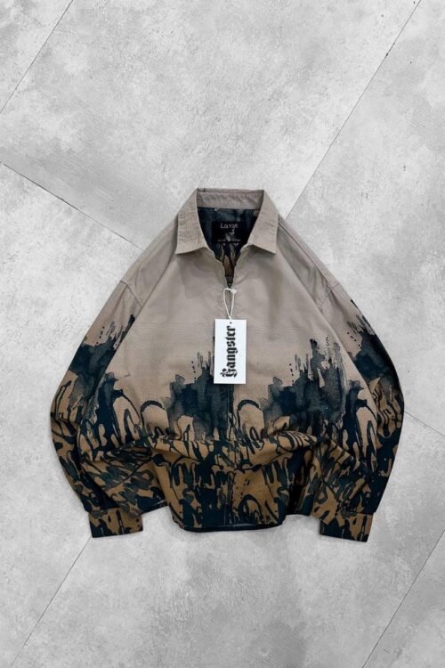 Earth Drip Abstract Zip-Collar Statement Shirt