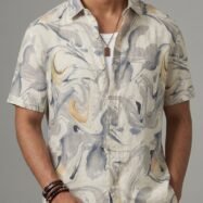 Abstract Marble Print Shirt - White & Grey2