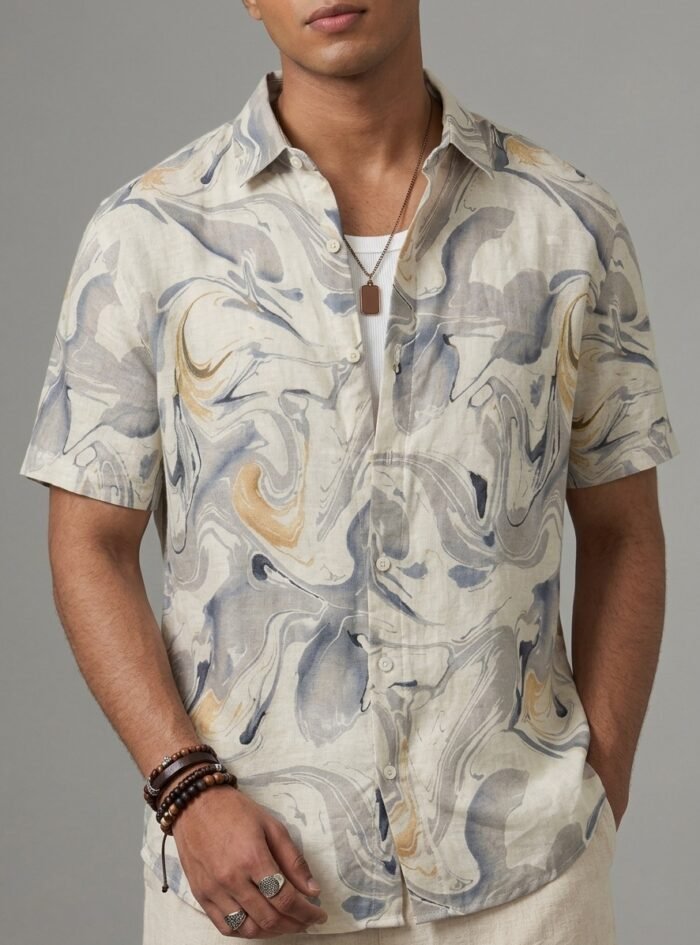 Abstract Marble Print Shirt - White & Grey2