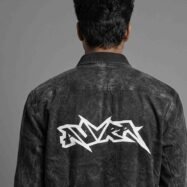 Auvra Back Printed Oversize Corduroy Shirt- Black2