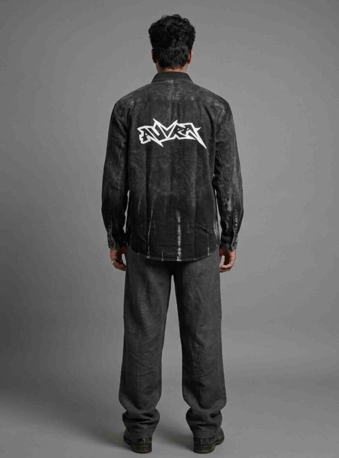 Auvra Back Printed Oversize Corduroy Shirt- Black3
