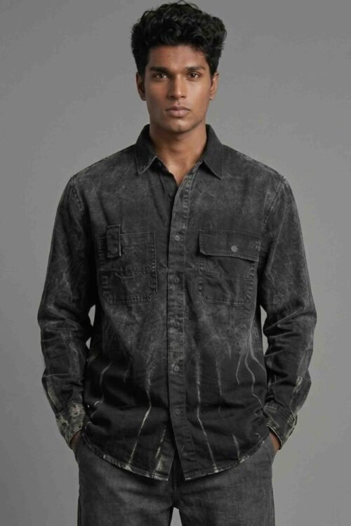Auvra Back Printed Oversize Corduroy Shirt - Black
