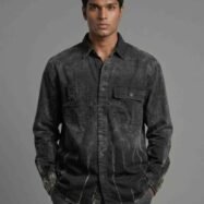 Auvra Back Printed Oversize Corduroy Shirt- Black4