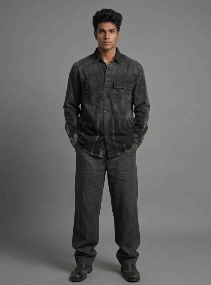 Auvra Back Printed Oversize Corduroy Shirt- Black5