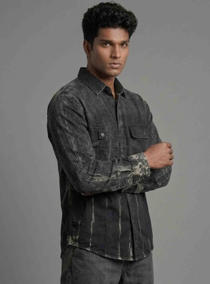 Auvra Back Printed Oversize Corduroy Shirt- Black6