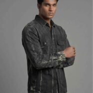 Auvra Back Printed Oversize Corduroy Shirt- Black6