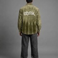 Auvra Back Printed Oversize Corduroy Shirt-Olive Green3