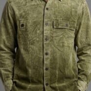 Auvra Back Printed Oversize Corduroy Shirt-Olive Green4
