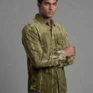 Auvra Back Printed Oversize Corduroy Shirt- Olive green1