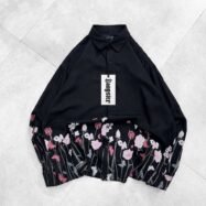 Bottom Floral Printed Dropshoulder Shirt-black1