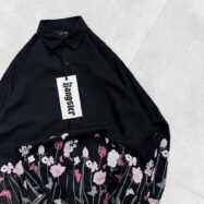 Bottom Floral Printed Dropshoulder Shirt-black2