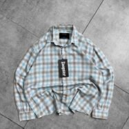 Cropped Plaid Button-up Shirt-Blue1