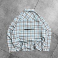 Cropped Plaid Button-up Shirt-Blue2