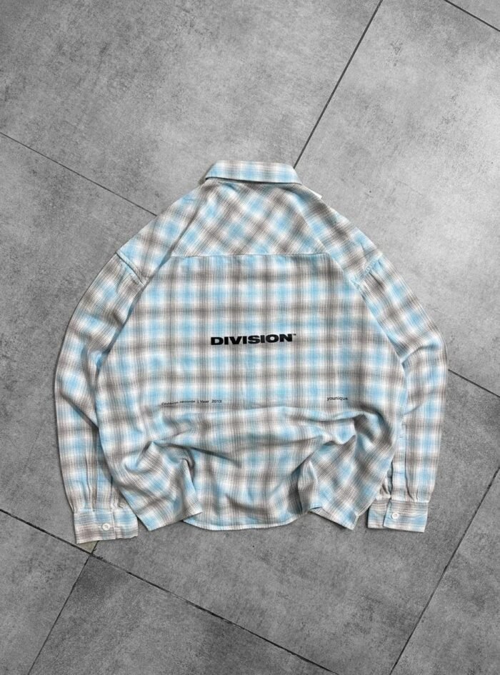 Cropped Plaid Button-up Shirt-Blue2