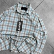 Cropped Plaid Button-up Shirt-Blue3