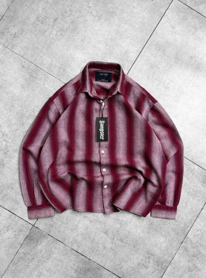 Cropped Striped Shirt With Back Print-Burgundy1 Cropped Striped Shirt With Back Print-Burgundy1