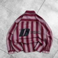 Cropped Striped Shirt With Back Print-Burgundy2