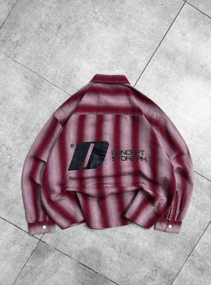 Cropped Striped Shirt With Back Print-Burgundy2 Cropped Striped Shirt With Back Print-Burgundy2