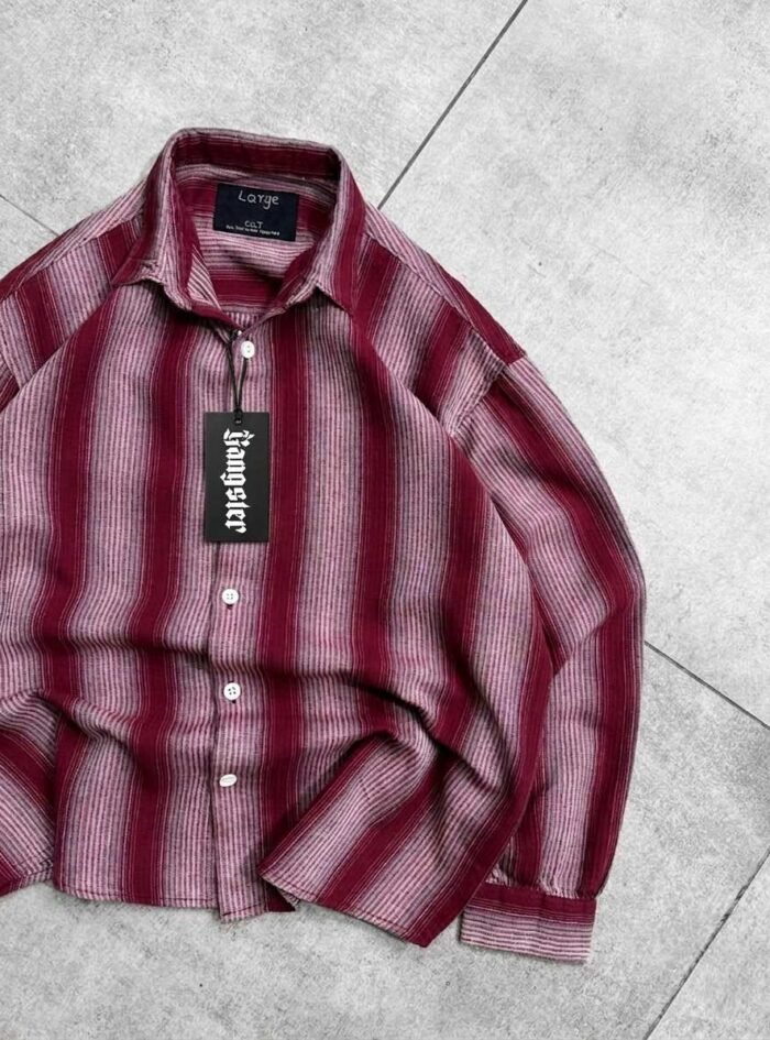 Cropped Striped Shirt With Back Print-Burgundy3 Cropped Striped Shirt With Back Print-Burgundy3