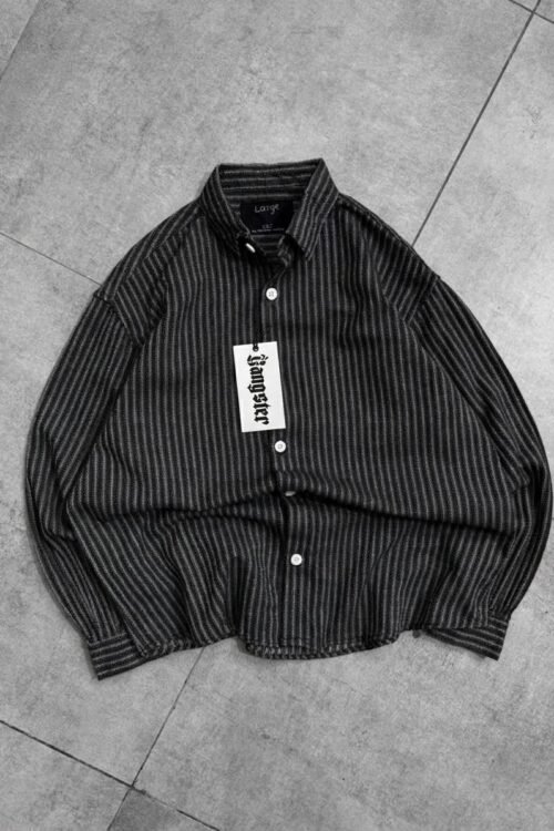 DNK Back Printed Cropped Striped Button-up Shirt