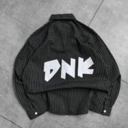 DNK Back Printed Cropped Striped Button-up Shirt-Black2