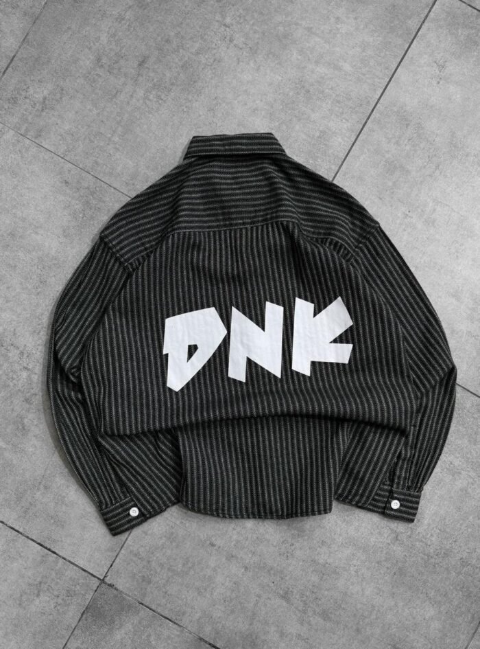DNK Back Printed Cropped Striped Button-up Shirt-Black2