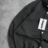 DNK Back Printed Cropped Striped Button-up Shirt-Black3