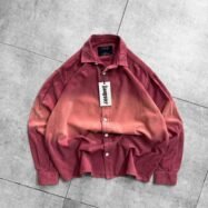 Discharge Puff Back Print Washed Dropshoulder Shirt-red1