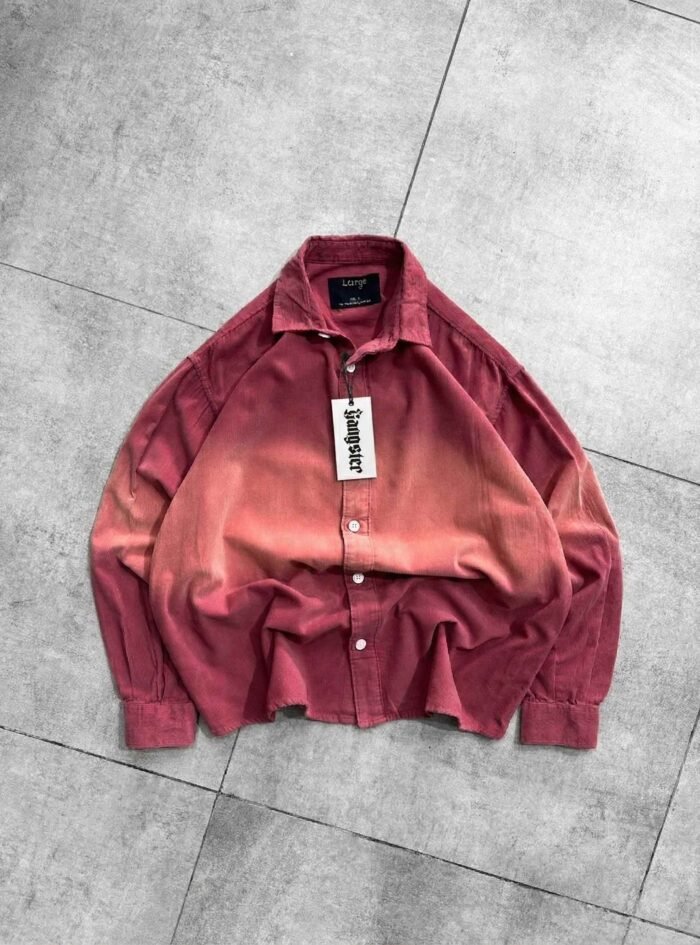 Discharge Puff Back Print Washed Dropshoulder Shirt-red1