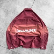 Discharge Puff Back Print Washed Dropshoulder Shirt-red2