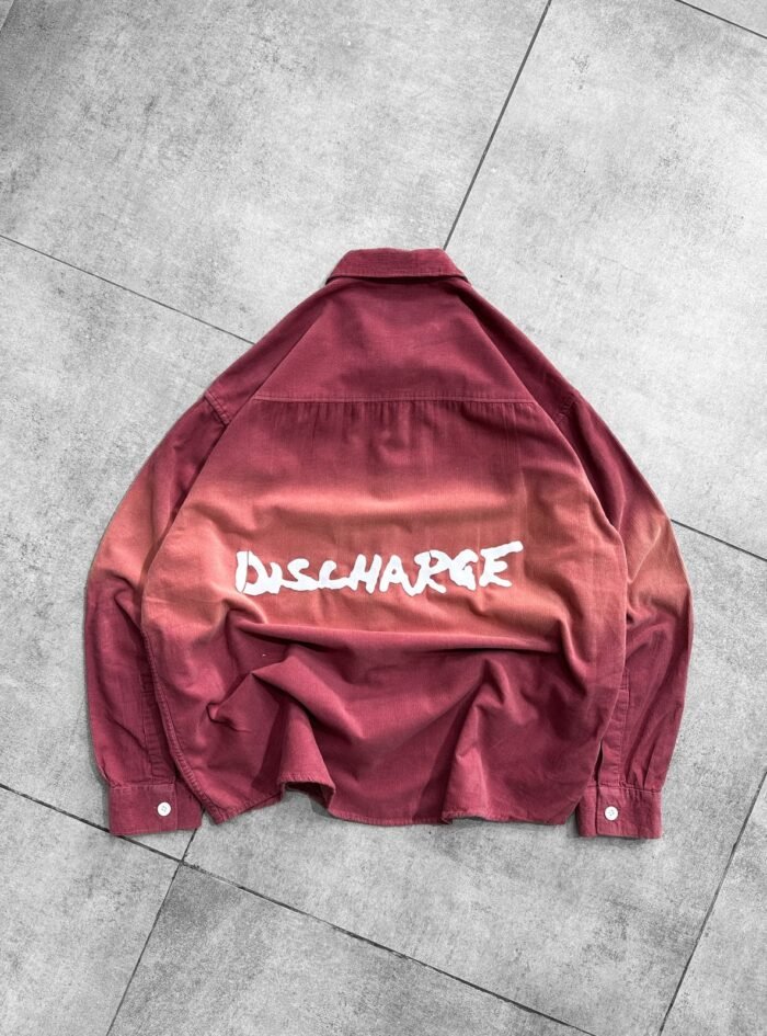 Discharge Puff Back Print Washed Dropshoulder Shirt-red2