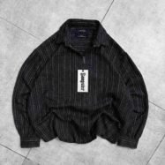 Hidden Zipper With Striped Drop-Shoulder Shirt-Black1