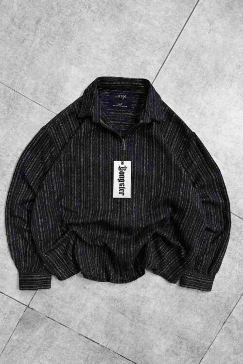 Hidden Zipper With Striped Drop-Shoulder Shirt