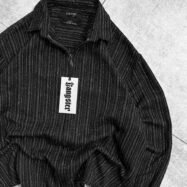 Hidden Zipper With Striped Drop-Shoulder Shirt-Black2