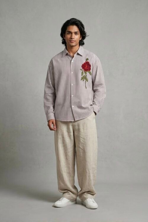 The "Crimson Bloom" Old Money Blue Striped Oversized Shirt