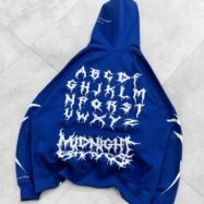 Midnight Oversized Hoodie with Puff Back Print, Front Puff & Sleeve Print - 1