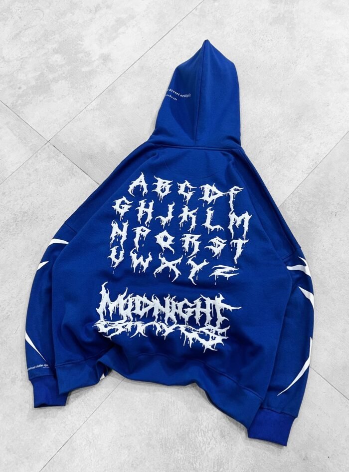 Midnight Oversized Hoodie with Puff Back Print, Front Puff & Sleeve Print - 1