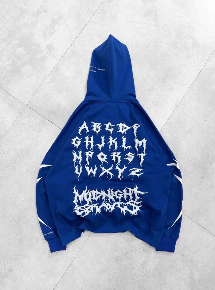 Midnight Oversized Hoodie with Puff Back Print, Front Puff & Sleeve Print - 3