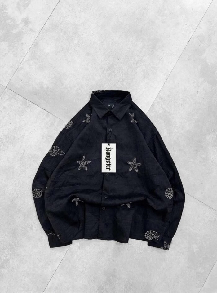 Ocean Starfish Embroidered Shirt-black1