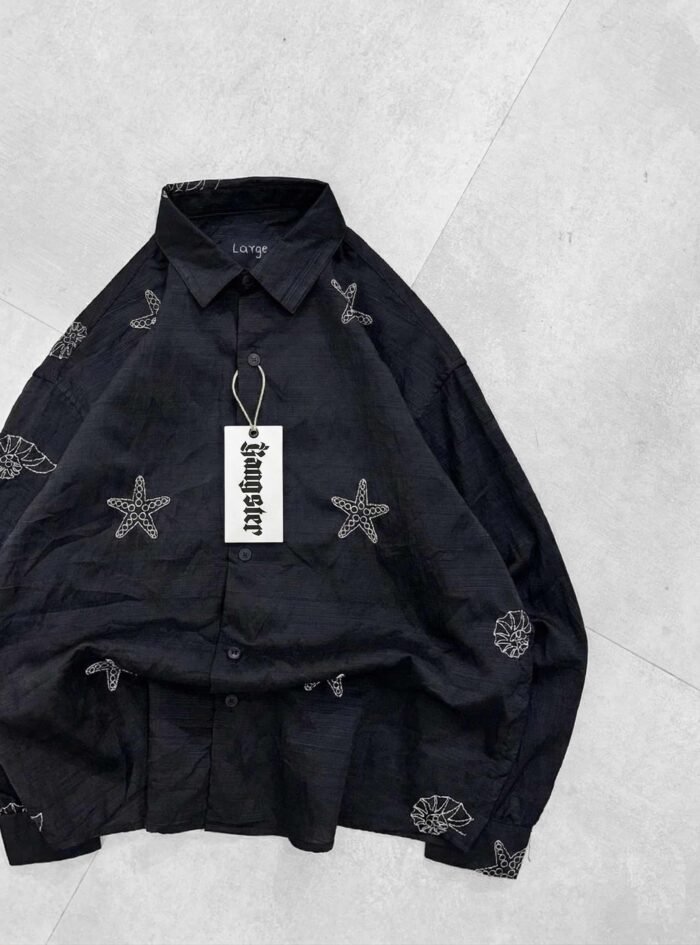 Ocean Starfish Embroidered Shirt-black2