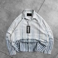 SXTN Back Puff Printed With Dip-Dye Striped Dropshoulder Shirt-blue1