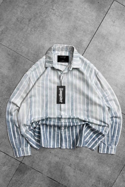 SXTN Back Puff Printed With Dip-Dye Striped Dropshoulder Shirt