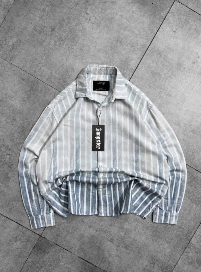 SXTN Back Puff Printed With Dip-Dye Striped Dropshoulder Shirt-blue1