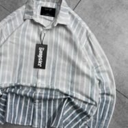 SXTN Back Puff Printed With Dip-Dye Striped Dropshoulder Shirt-blue3